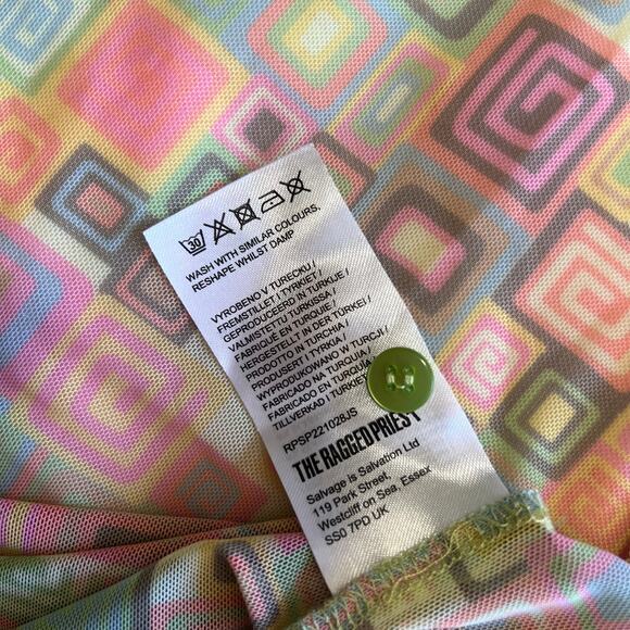 The Ragged Priest Bad Trip Mesh Shirt Dress 70s Retro Rave Festival Sheer - Picture 9 of 11